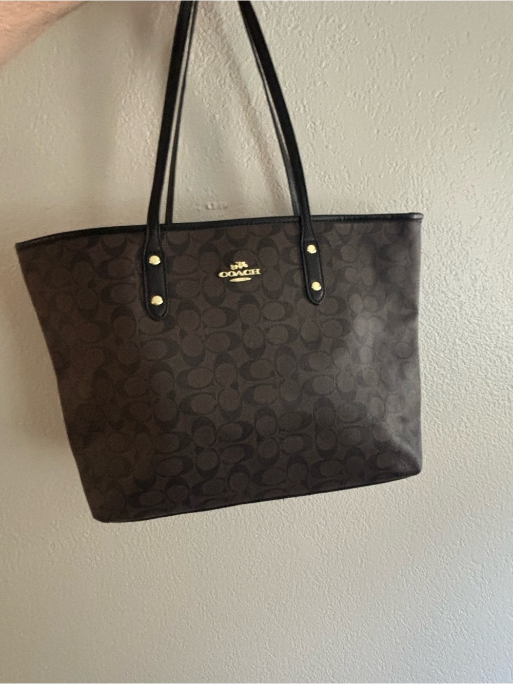 Coach Brown Signature Tote with Black Straps
